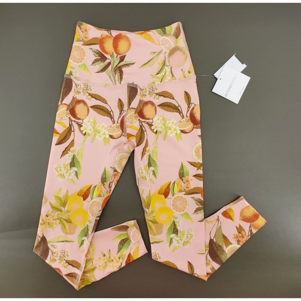 Beyond Yoga Leggings Womens XS Pink Lemonade Midi High Waisted Fruit Print USA